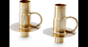 Set/2 Bottle Candle Holders Metal Gold 7x8.5cm