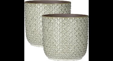 Mica Decorations - 2x - Plantenpot/bloempot - Keramiek wit - D17 x H16 cm