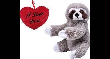 Keel Toys Valentijn - Knuffel Luiaard - 25 cm - met rood Love you hartje - 10 cm