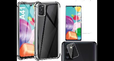 Hoesje geschikt voor Samsung Galaxy A41 - Transparant Shock Proof Case + Screen Protector + Camera Protector