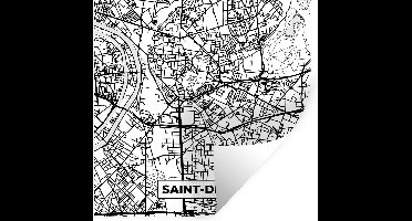 Muurstickers - Sticker Folie - Stadskaart - Frankrijk - Kaart - Saint-Denis - Plattegrond - Zwart wit - 30x30 cm - Plakfolie - Muurstickers Kinderkamer - Zelfklevend Behang - Zelfklevend behangpapier - Stickerfolie