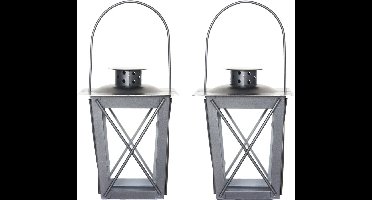 Set van 3x stuks zilveren tuin lantaarn/windlicht van ijzer 12 x 12 x 16 cm - Tuinverlichting - Kaarsenhouders - Lantaarns