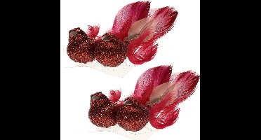 2x stuks decoratie vogels op clip glitter rood 11 cm - Decoratievogeltjes/kerstboomversiering/bruiloftversiering