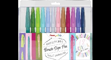 Pentel brushpen Sign Pen Brush Touch, plastic etui met 12 stuks in geassorteerde kleuren
