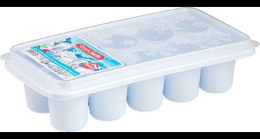 Tray met dikke grote ronde blokken van 6.5 cm ijsblokjes/ijsklontjes vormpjes 10 vakjes kunststof wit met afsluit deksel