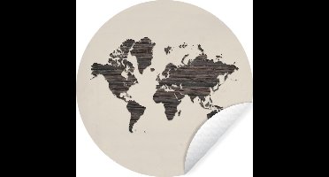 WallCircle - Muurstickers - Behangcirkel - Wereldkaart - Bruin - Hout - ⌀ 30 cm - Muurcirkel - Zelfklevend - Ronde Behangsticker