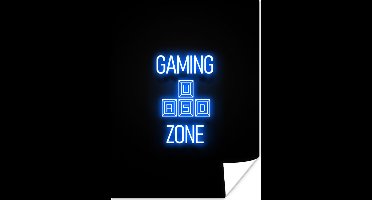 Game Poster - Gaming - Tekst - Gaming zone - Neon - Blauw - 60x80 cm