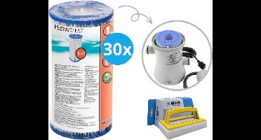 Bestway - Type III filters geschikt voor filterpomp 58389 - 30 stuks & WAYS scrubborstel