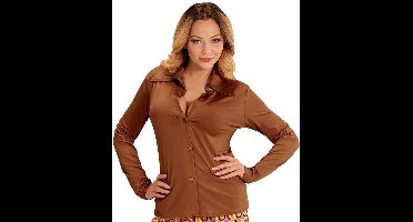 Hippie Kostuum | Groovy Gina 70s Dames Shirt, Bruin Vrouw | Small / Medium | Carnaval kostuum | Verkleedkleding