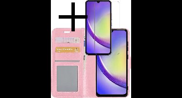 Hoesje - Met Screenprotector - Geschikt voor Samsung Galaxy A34 - Luxe Pasjeshouder - Bookcase Portemonee - Flip Case - Kunstleer Book Case - Flipcase - Book Cover - Walletcase - Portemonneehoes - Lichtroze