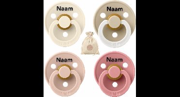 BIBS fopspenen met naam - T1 -Dusty Pink , Ivory, Blush en Glow vanilla - 0-6 maanden - spenen - speen - fopspeen - BolleToet speenzakje