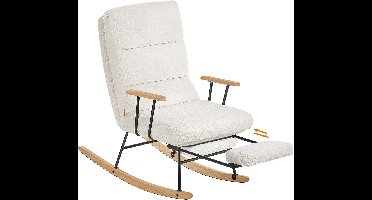 Furnstar Schommelstoel met Voetensteun – Verstelbare Relaxstoel – Fleece Bekleding – 4 Standen – Tot 160 kg – Crèmewit