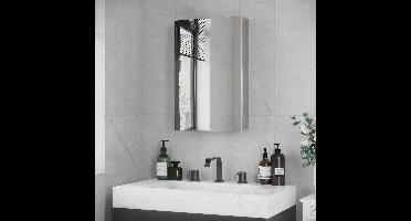 Badkamerspiegel – Spiegelkast – Badkamerkast – Wandspiegel – Opbergkast – Roestvrij Stalen Frame – 39x12x60 cm – 3 Planken