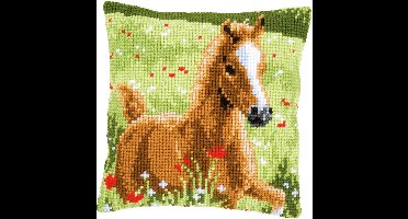 Vervaco - Kruissteekkussen kit - Dartelend veulen - PN-0157427 - Borduren - Borduurpakket - Borduurpakket volwassenen - Borduurpakket kind
