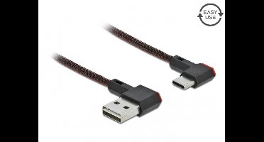 USB-C - Easy-USB-A kabel | haaks links/rechts | USB2.0 | QC 18W | nylon | 0,50 meter