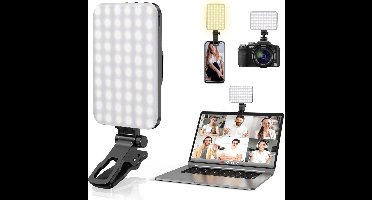 Selfie-invullicht - Telefooninvullicht - 60 LED-kralen - Oplaadbare batterij van 2200 mAh - 7 standen - 10 helderheidsniveaus - Draagbaar opklikbaar invullicht - Geschikt voor tablets/laptops - Geschikt voor Zoom-gesprekken, vlogs, make-up