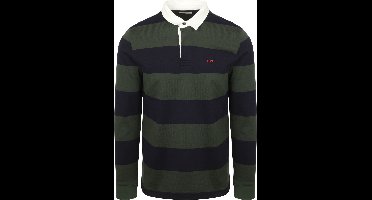 McGregor Rugbyshirt Streep Navy Olive - Maat L - Heren - Rugby Poloshirts