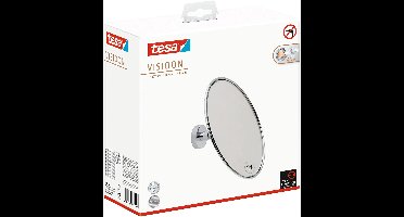 tesa VISIOON Cosmeticaspiegel met 3x Vergroting - Ronde Make-up Spiegel voor Wandmontage - Zonder Boren te Bevestigen op Tegels, Metaal en Andere Oppervlakken - Diameter 14 cm, Zilverkleurig