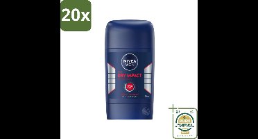 20 x NIVEA MEN - Deodorant Stick - Dry Impact - 50 ml - Grootverpakking - NIVEA MEN Deodorant Stick - Anti-Transpirant Stick - Dry Impact Deodorant - 48 Uur Anti-transpirant - DryPlus Systeem