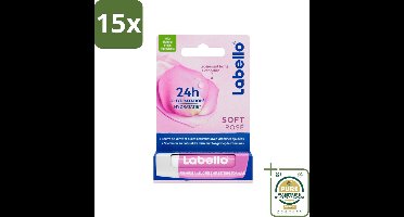 15 x Labello – Lippenbalsem – Soft Rosé – Lippenbalsem – 24H Hydratatie - Grootverpakking - Lippenbalsem - Hydratatie - Roze Glans - Natuurlijke Lippenbalsem - Rozenextract