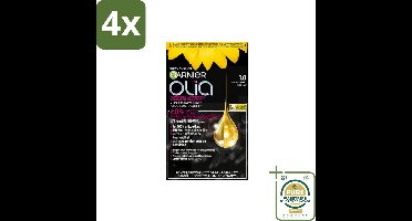 Garnier - Olia 1 - Haarkleuring - Zwart - Zonder Ammoniak - Intense Langhoudende Kleur - 100% Grijsdekking - Voordeelverpakking - 4 stuks - Zwarte haarkleur - Grijsdekkende haarkleuring