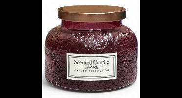 KARZO - Geurende Kaars Ø12x10cm - 400g Met Embossed Glas En Metaal Deksel - Winterbloemen/Wilde Bessen - 25 Uur Brandtijd