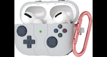 Case Geschikt voor airpods 4 Hoesje Hoes Siliconen Met Clip Cover - Retro design - Hoesje Geschikt voor airpods 4 Hoes Siliconen - Lichtgrijs