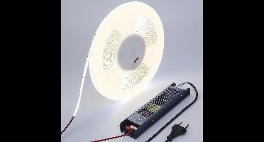 BENLUN 6000 K COB LED Strip Cool White 20 m Super Bright 15,000 lm 160 W 480 LEDs/m with Switch Power Supply AC 220 V to DC 48 V LED Strip for Room, Commercial and Industry.