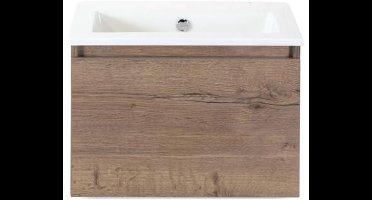 Frozen Badmeubelset 60 cm - Greeplijst in Kleur - Tabacco - Keramische Wastafel Wit Zonder Kraangat