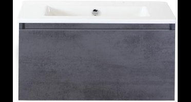 Frozen Badmeubelset 80 cm - Greeplijst in Kleur - Beton Antraciet - Keramische Wastafel Wit Zonder Kraangat