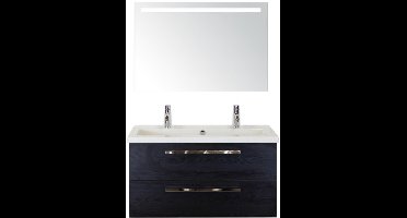 Seville Badmeubelset 100 cm - Black Oak - Wastafel Djazz 2 Kraangaten met Sence Spiegel