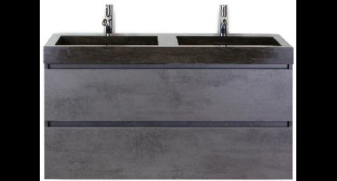 Maxx XL Badmeubelset 120 cm - Beton Antraciet - Wastafel Lucca Dubbel 2 Kraangaten