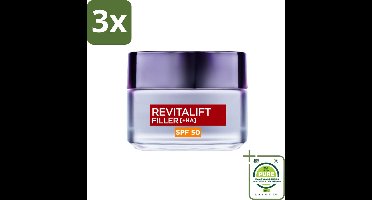3 x L'Oréal Revitalift Filler Anti-Age Dagcrème SPF 50 50 ml - Grootverpakking - Anti-aging Dagcrème - Hyaluronzuur Crème - Rimpelcrème - Dagcrème Spf50 - L'Oréal Paris Revitalift Filler