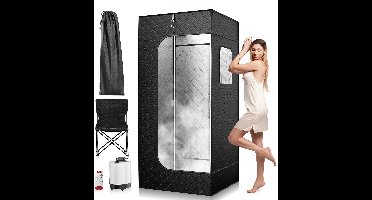 Stoombad Tent – Sauna Tent – Draagbare Sauna – Stoomcabine – Persoonlijke Sauna – 9 Temperatuurinstellingen – 1000W Stoomgenerator 2,6L Reservoir – Zwart