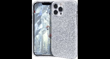 Hoesje Geschikt voor iPhone 14 Pro Glitter Siliconen backcover – Zilver