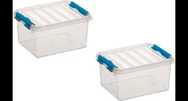 8x stuks sunware q-line opberg box/opbergdoos - 2 liter - 20 x 15 x 10 cm - kunststof - opslagbox - transparant/blauw