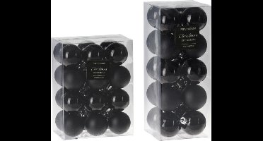 Kleine kunststof kerstversiering set van 3 cm en 4 cm kerstballen in het zwart - 44x stuks - Voor kleine kerstbomen