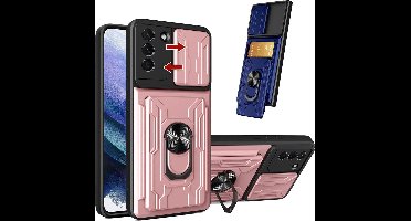 Hoesje Geschikt Voor Samsung Galaxy S21 Plus hoesje met kickstand Rose Goud - Hoesje Geschikt Voor Samsung Galaxy S21 Plus camera lens screen protector - hoesje Hoesje Geschikt Voor Samsung Galaxy S21 Plus met pasjeshouder ring case