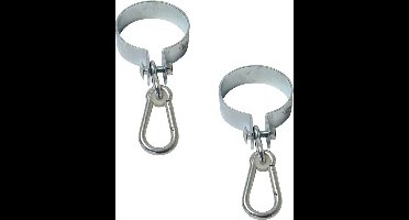 2x Schommelhaken / bevestigingshaken met spanband en karabijnhaak - diameter 12 cm - voor ophangen en bevestigen van schommels / voorwerpen - band schommelhaken / karabijnhaken