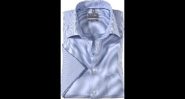 OLYMP Luxor comfort fit overhemd - korte mouw - lichtblauw met wit geruit (contrast) - Strijkvrij - Boordmaat: 45