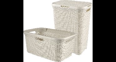 Curver Style Wasmand met Deksel 60L + Wasmand 45L - Wit