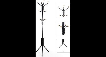 AZURU Kapstok - Staande Metalen Kapstok - 12 Kapstokhaken - Optimale Stabiliteit - 182 cm - Zwart