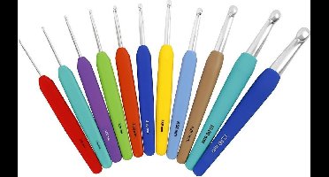 Haaknaald,  2-2,5-3-3,5-4-4,5-5-6-8-10-12 , l: 13,3+14,5+16 cm, , 11stuks