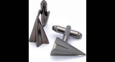 Manchetknopen - Papieren Vliegtuig Donker Metaal Zwart