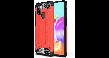 Hoesje Geschikt Voor Samsung Galaxy A21S Rugged Hybrid Armor Hoesje - Rood