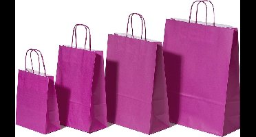 Draagtassen Papier Roze 26+12x35cm Kraft Papier 90 grams (50 stuks)
