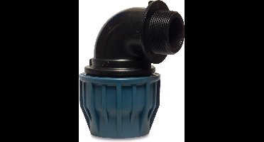 Jason Knie 90° PP 25 mm x 3/4" knel x buitendraad 16bar zwart/blauw DVGW/KIWA/WRAS/SVGW