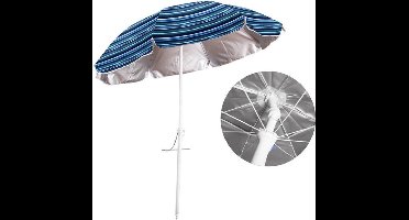 Gerimport Parasol UV50 - Maritiem blauw/wit - D180 x H195 cm - zomer/strand - 8 vlakken
