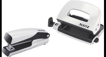 Leitz NeXXt Metalen Mini Nietmachine En Perforator Set -  Niet Tot 10 Vel - Inclusief Nietjes - Wit - Ideaal Voor Thuiskantoor/Thuiswerkplek