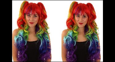 2x Pruik NORA multiecolour met 2 losse paardenstaarten